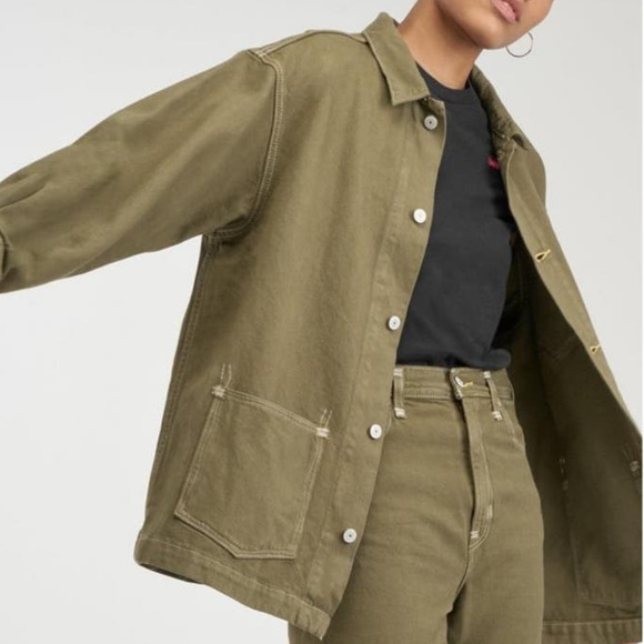 NEW Levi’s Oversized Red Cotton hemp Green denim chore coat - Picture 2 of 16